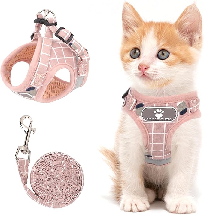 Cat & Dog Harness - All Weather Mesh, Reflective Strap, Step-in Adjustable for Small Cats & Dogs (Pink-Pattern, S)