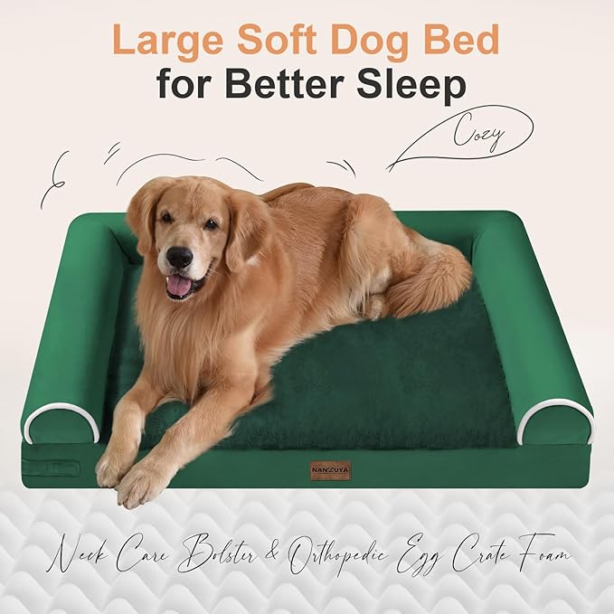Medium Large Dog Bed Orthopedic Washable: Beds Bolster Medium Large Sized Dog Bed Egg Crate Foam Couch Sofa Waterproof with Removable Cover - Emerald