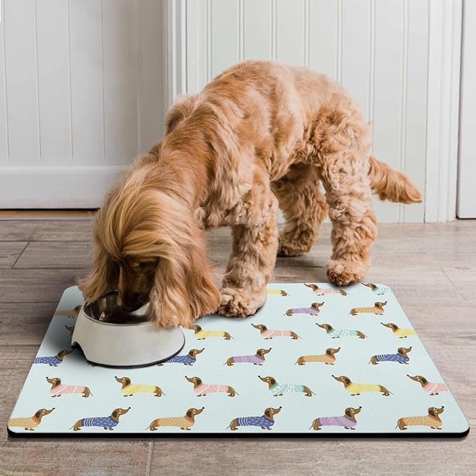 Dachshund Dog Food & Water Mat, Pet Feeding Mat for Floor Non-Slip Waterproof, Super Absorbent Cat Bowl Mat, Easy to Clean Eco-Friendly Durable Pet Placemat,12" × 20"