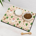 Christmas Dog Food & Water Mat, Paw Prints Santa Claus Snowman Xmas Pet Feeding Mat for Floor Non-Slip Waterproof, Super Absorbent Cat Bowl Mat, Easy to Clean Pet Placemat,12" × 20"