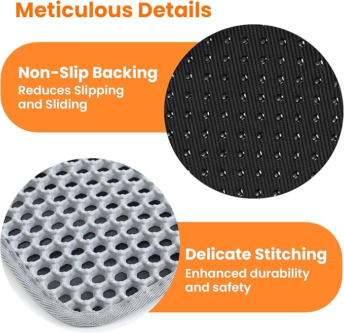 Extra Large Cat Litter Mat, 30x22 Inches Honeycomb Double Layer Cat Litter Trapping Mat, Non Slip Waterproof Urine Proof Large Kitty Litter Box Mat for Floor, Kitten Supplies, XL, Gray