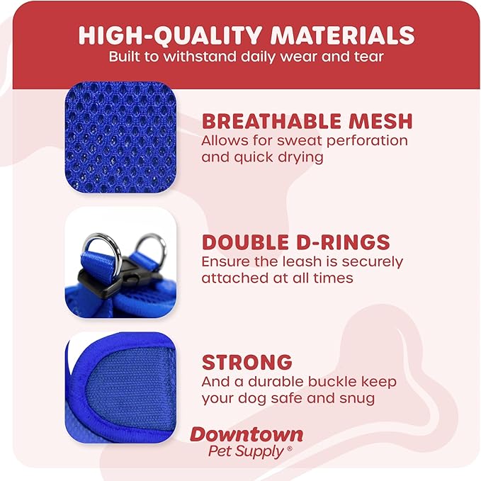 Downtown Pet Supply Step-in Dog Harness – No Pull, Adjustable Padded Mesh with Reflective Trim, Secure Buckle Strap – Comfortable & Breathable Small Dog Harness, Small, Blue
