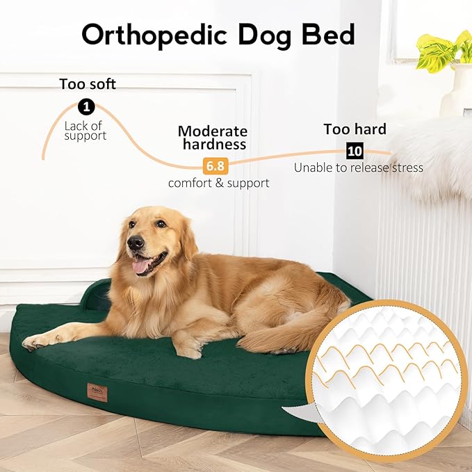 Large Orthopedic Dog Bed with Sides Big Dog Beds with Removable Washable Cover Non-Slip Waterproof Pet Bed for Medium Large Dogs - Dark Green L