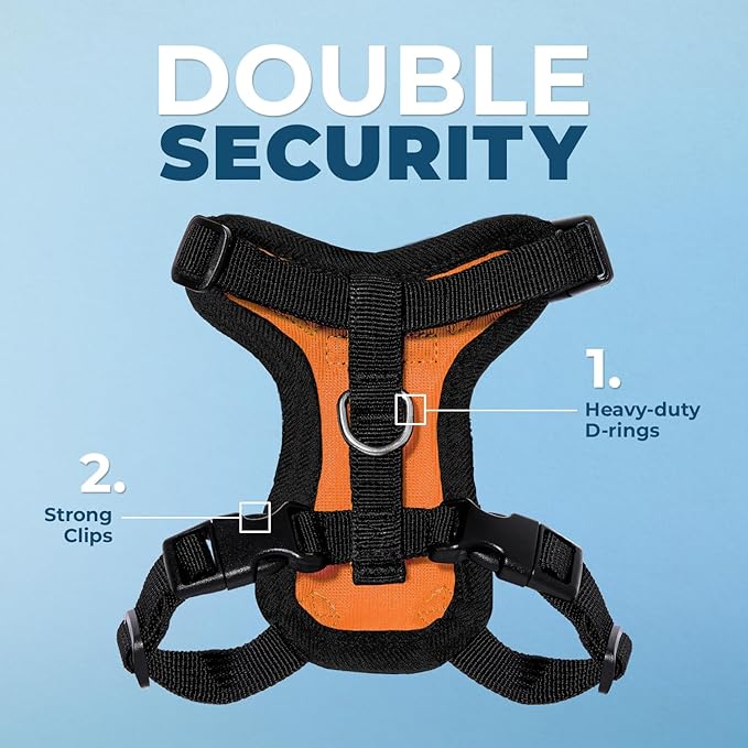 Voyager Escape-Proof Step-in Lock Cat Harness & 5ft Neoprene-Handle Leash Set All-Weather Mesh with Reflective Stitching for Small to Large Cats by Best Pet Supplies, Orange/Black Trim, XS