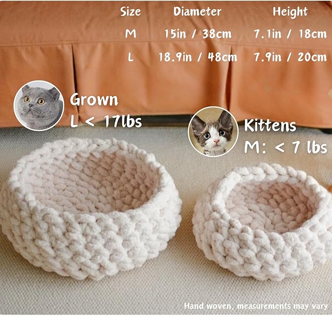 Cat Nest Bed - Premium Self Warming Handwoven Washable Extra Soft Round Cave House for Indoor Kitten & Kitty, Small & Large (MapleLeaf Red,Large)