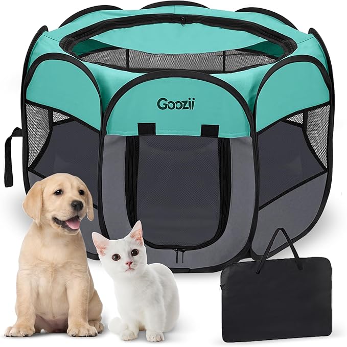 Pet Cat Playpen for Indoor Cats Enclosed, Puppy Dog Play Pen for Outdoor Travel Camping (Large Size, Green & Dark Grey)