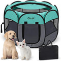 Pet Cat Playpen for Indoor Cats Enclosed, Puppy Dog Play Pen for Outdoor Travel Camping (Large Size, Green & Dark Grey)