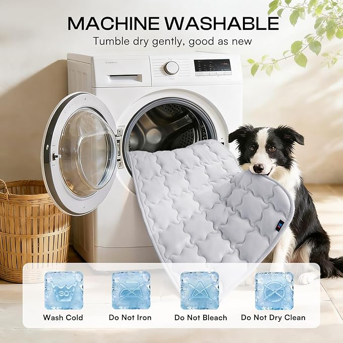 Luciphia Premium Dog Cooling Mat Non-Slip Q-MAX>0.5 Self-Cooling Pad for Small Pet Cat Indoor Portable Kennel Puppy Bed for Summer Crate Pad for Dog Washable Light Grey 20x30 inches