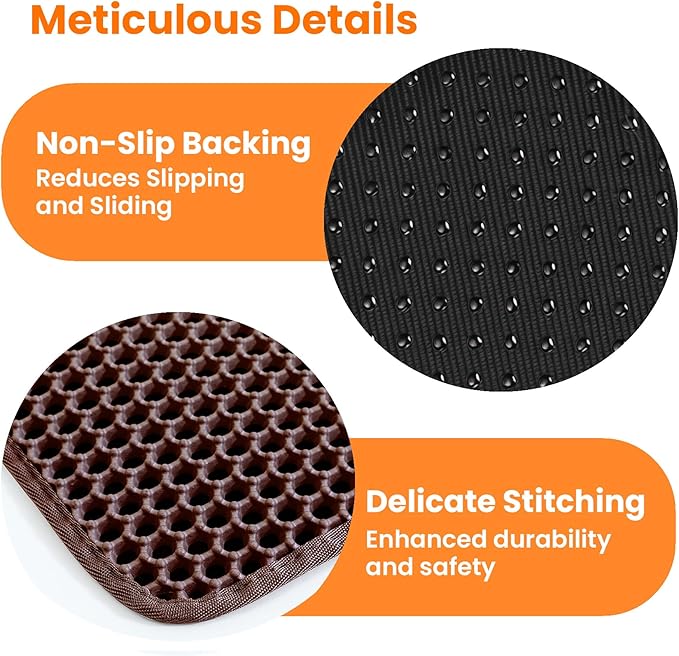 Cat Litter Mat, 24x18 Inches Large Double Layer Honeycomb Cat Litter Trapping Mat, Non Slip Waterproof Urine Proof Cat Litter Box Mat for Floor, Kitty Litter Rug, Cat Supplies, Brown