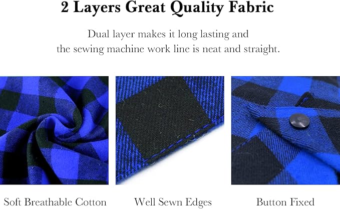 AnF Birthday Plaid Dog Bandana and Triangle Dog Scarf - Soft Cotton, Dual Layer, Washable Bandanas with Adjustable Button for Girls & Boys - Small to X-Large Dogs