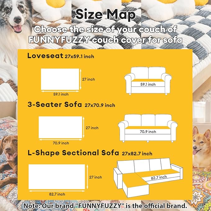 FUNNY FUZZY Pet Couch Covers for Sofa, Couch Covers for Dogs Washable Dog Couch Cover Protector Cream-Colored Furniture Sofa Covers for Dog Handmade Pure Cotton Pet Bed Mat (Brown, 27.6"×59.1")