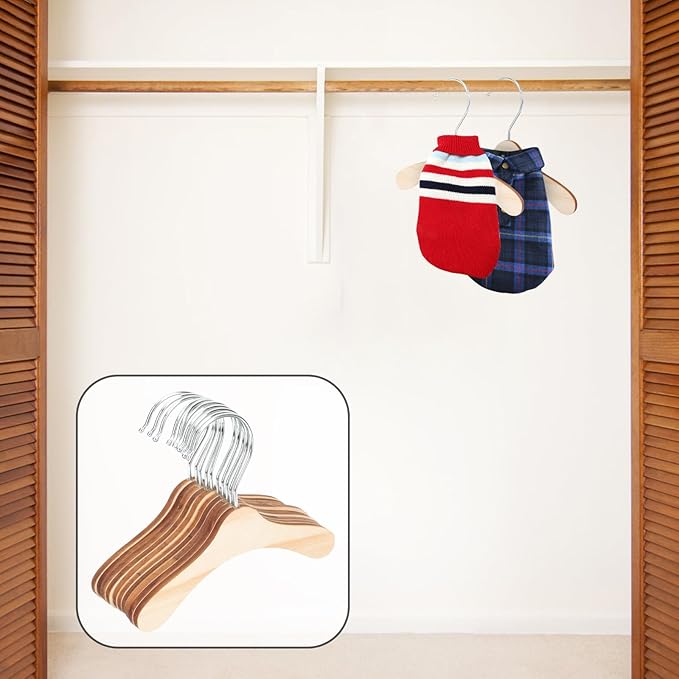 Wooden Dog Clothes Hangers 8.66 Inch Small Pet Apparel Hangers Wear-Resistant Household Dog and Cat Clothes Storage Accessory