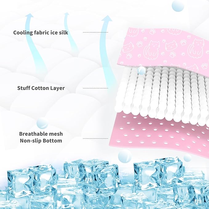 NWK Pet Cooling Mat - Ice Silk Cooling Mat for Dogs & Cats Portable & Washable Pet Cooling Blanket, Car Seats, Beds for Summer (1, Pink Cat, 20'' X 27'' X 0.3'')