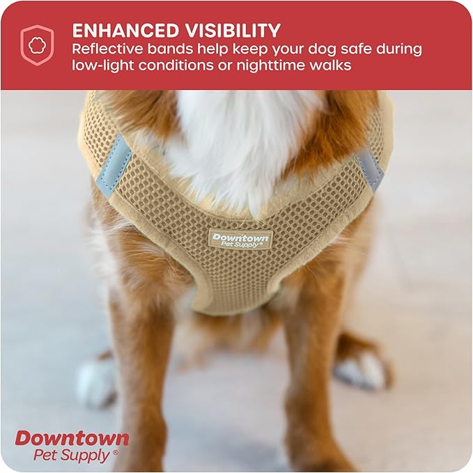 Downtown Pet Supply Step-in Dog Harness – No Pull, Adjustable Padded Mesh with Reflective Trim, Secure Buckle Strap – Comfortable & Breathable Small Dog Harness, Small, Khaki