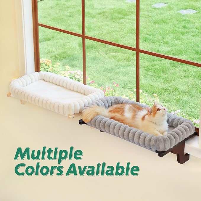 Zakkart SnugCloud Cat Window Perch with 4-Sided Bolster - Large Cat Hammock for Window Sill - Solid Hardwood & Metal Frame - Window Seat for Pets (Dark Stained Wood w/Gray Bed, Large)