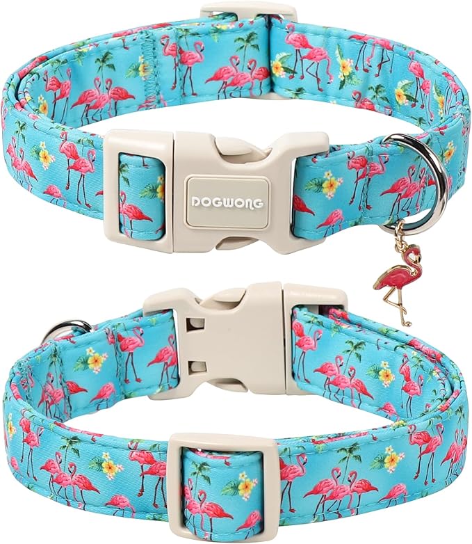 DOGWONG Spring Summer Dog Collar-Cute Flamingo Dog Collar, Adjustable Soft Beach Hawaiian Dogs Collars for Large Dogs, XL