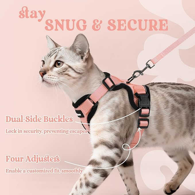 rabbitgoo Cat Harness and Leash for Walking, Escape Proof Soft Adjustable Vest Harnesses for Cats, Easy Control Breathable Reflective Strips Jacket, Light Salmon Pink, S