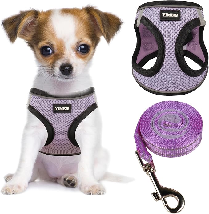 YIMEIS Dog Harness and Leash Set, No Pull Soft Mesh Pet Harness, Reflective Adjustable Puppy Vest for Small Medium Large Dogs, Cats (Taro Purple, Small (Pack of 1)