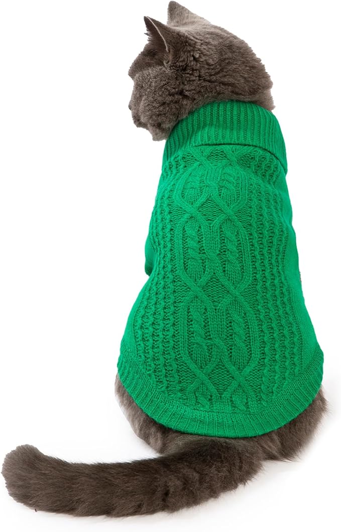 Stretchy Cat Sweater - 17 Colors & 6 Sizes | Snug Winter-Ready Knit for Boy/Girl Cats & Kittens(Dark Green, Small)