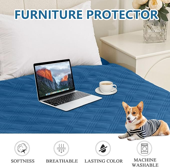 hyha Waterproof Dog Blanket, Reversible Pet Bed Blanket, Soft Sofa Couch Cover for Dogs Washable, Waterproof Pet Couch Covers for Sofa Puppy Cats Furniture Protector(30"x70", Navy Blue/Blue)