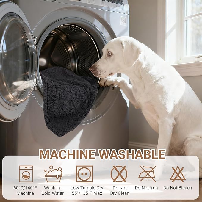Waterproof Dog Blanket for Large Dogs - Reversible Washable Pet Blanket, Soft Sherpa Fleece Furniture Protector, Cat Throw Bed Couch, Navy,50"x60"