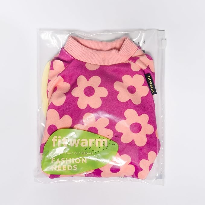 Fitwarm Flower Fleece Dog Pajamas, Warm Winter Dog Clothes for Small Dogs Girl, Cozy Pet Onesie with Feet, Pink, Small