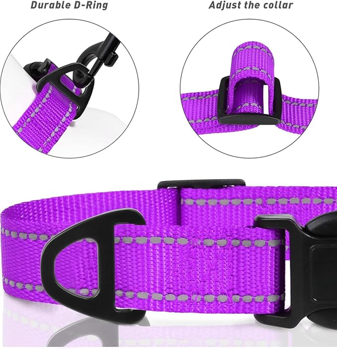 TagME Reflective Nylon Dog Collars, Adjustable Classic Pet Collar with Quick Release Buckle for Medium Dogs, Purple, 1.0" Width