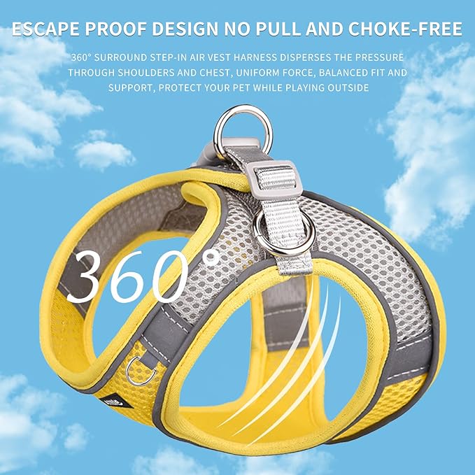 AIITLE Easy Walk Dog Harness and Leash Set - Pet Supply No Pull, Step in Adjustable Dog Harness with Padded Vest, Dog Harness No Choke Over, Easy to Put on Medium Dogs Yellow L