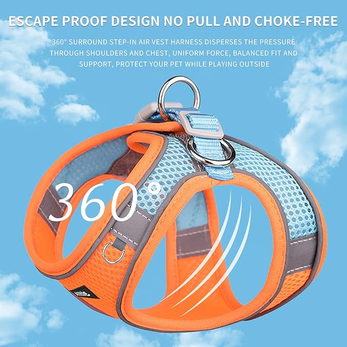 AIITLE Step in Dog Harness and Leash Set - No Pull Escape Proof Vest Harnesses with Soft Mesh and Reflective Bands, Adjustable Pet Outdoor Harnesses for Small and Medium Dogs Orange M