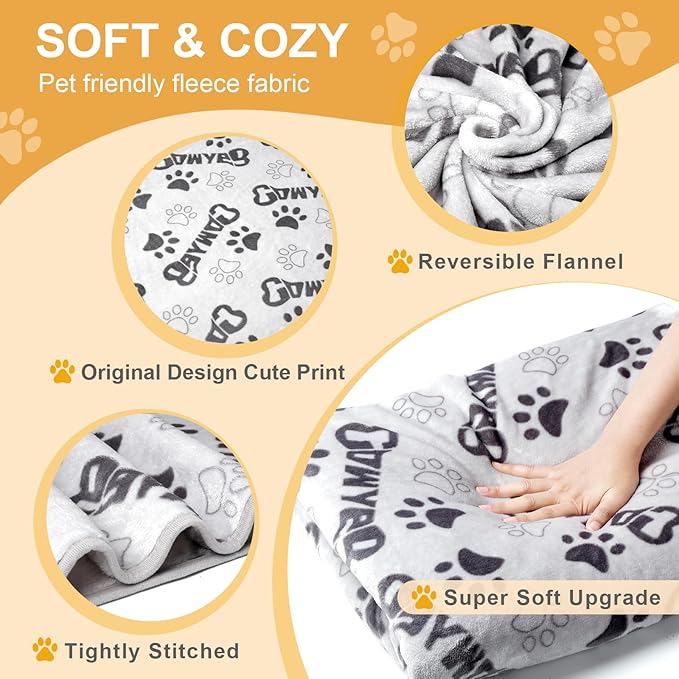 Soft Dog Blankets for Large Dogs & Cat Flannel Blanket Washable, 1 Pack 3 Premium Pet Mat Throw Cover for Kennel Crate Bed, Cute Paw Pattern,Gifts Puppy Essentials,41x31 inch,Grey