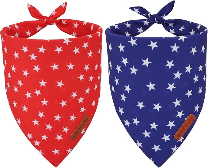 ADOGGYGO Star Dog Bandana 2 Pack, Reversible Red Blue Patriotic Pet Scarf Bib, Adjustable Fit 4th of July Star Bandanas for Extra Large Dogs Pets (X-Large)