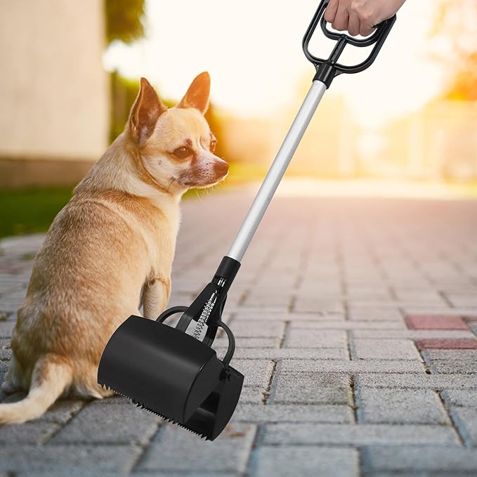 Pet Poop Picker with Long Handle, Black Dog Pooper Scooper, Portable Pet Waste Cleaning Tool for Outdoor Use Random Color