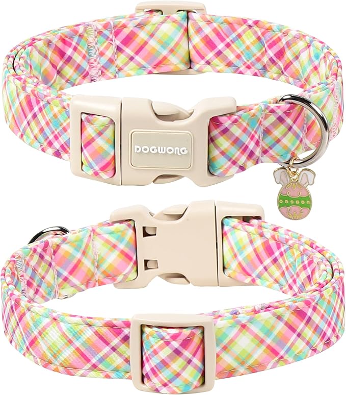 DOGWONG Easter Dog Collar, Cute Easter Colorful Plaid Pet Collar Durable Holiday Girl Boy Dog Collars for Puppy Small Dogs,XS Visit The Elegant Little Tail Store