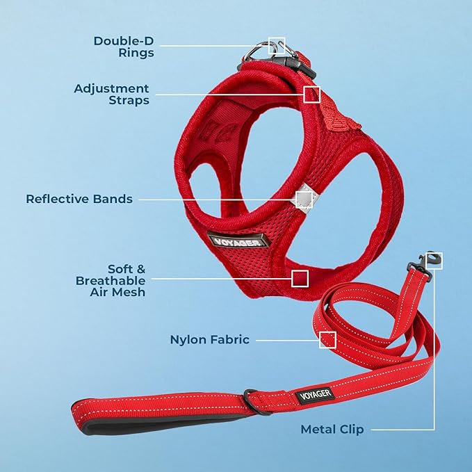 Best Pet Supplies Voyager Step-in Air All Weather Mesh Harness and Reflective Dog 5 ft Leash Combo with Neoprene Handle, for Small, Medium and Large Breed Puppies - Harness Leash Set (Red), S