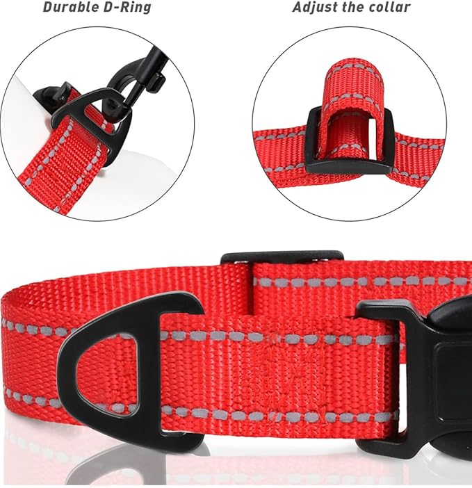TagME Reflective Nylon Dog Collars, Adjustable Classic Pet Collar with Quick Release Buckle for Medium Dogs, Red, 1.0" Width