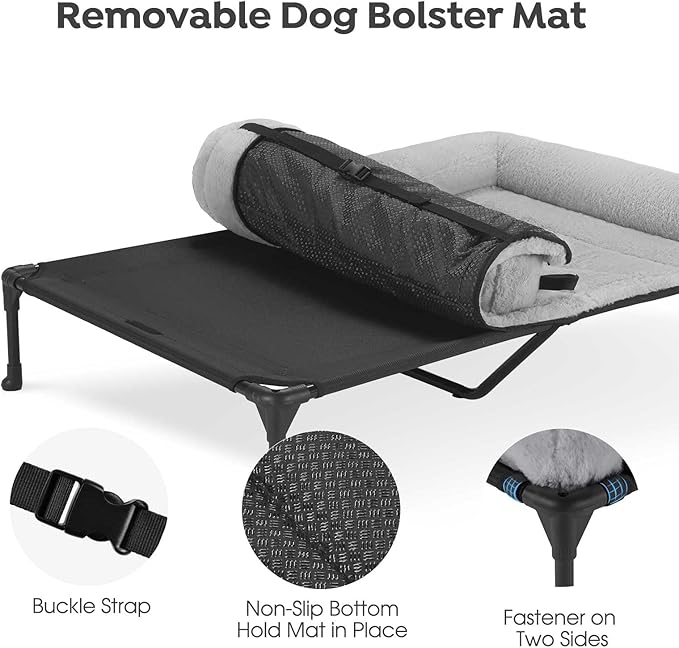 Veehoo Orthopedic Elevated Dog Bed with Fluffy Plush Bolster Cushion, Indoor Raised Dog Beds for Large Dogs, Soft Pet Sofa Cot with Removable Washable Mat, No-Slip Feet, 49 x 33 inches, Grey