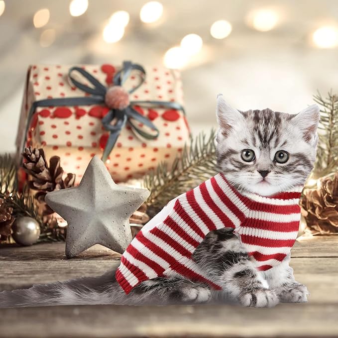 Dog Christmas Sweater Xmas Pet Clothes Cute Striped Santa Claus Costume Holiday Puppy Cat Jumpers Outfits New Year Gifts for Small Medium Large Dogs (L, Red White Stripe Santa Claus)