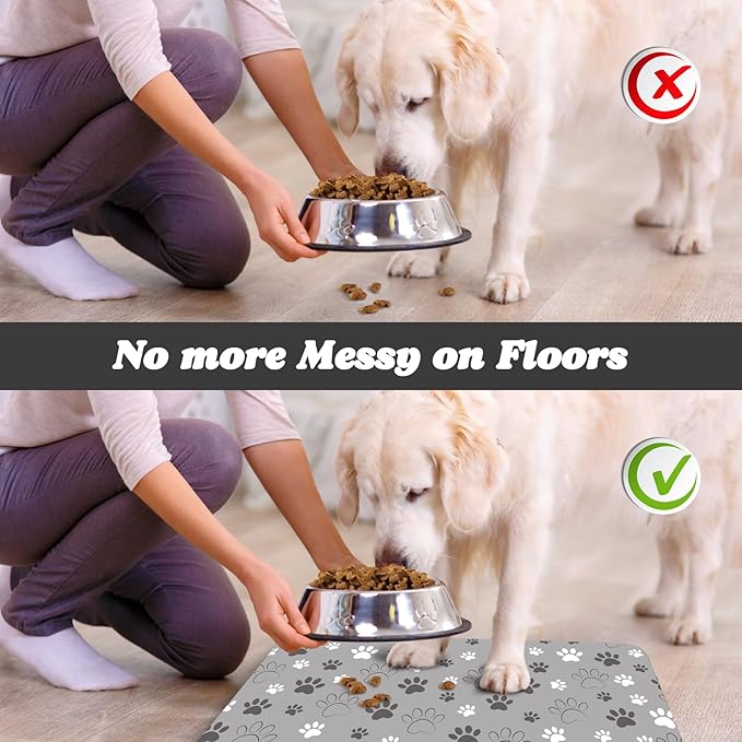 Dog Food Mat, Absorbent Water Bowl Mats Cat Pet Feeding Placemats Light Gray 17 * 30 inch