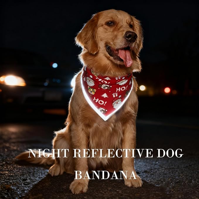 Christmas Dog Bandanas Santa Claus Dogs Scarf for Boy and Girl,Reflective Dog Bandana for Night Safety,Adjustable Cat Dogs Triangle Pet Scarves for Small Dogs,Red,S