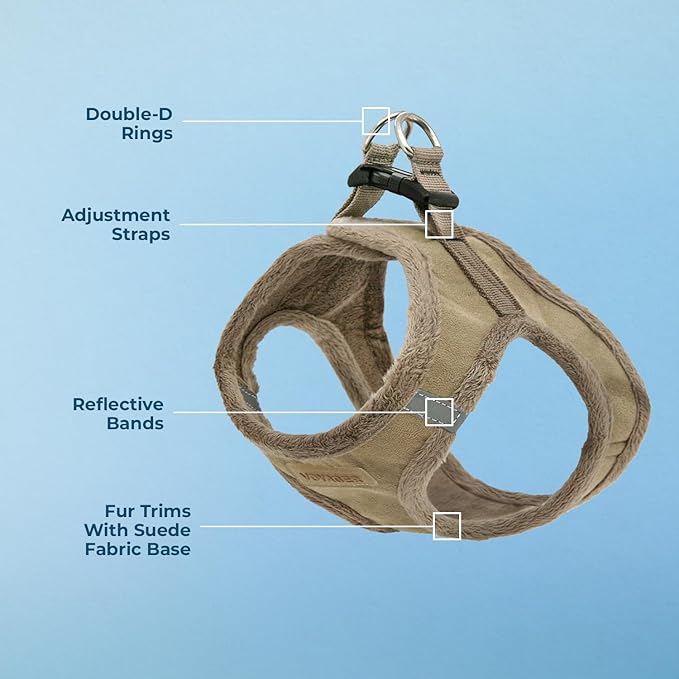 Best Pet Supplies - All Weather Plush, Reflective, No Pull Harness for Small, Medium Dogs, Cats - Secure with Hook & Loop Fastener, Buckle, Double D-Rings - Harness (Latte Suede), S