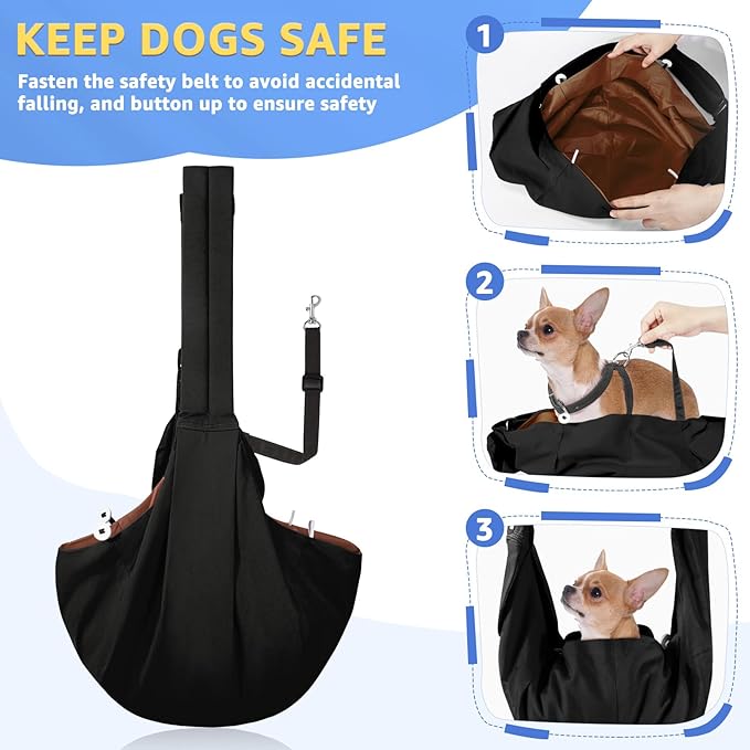 SlowTon Dog Carrier Sling - Thick Padded Shoulder Strap Adjustable Dog Carriers for Small Dogs, Puppy Carrier Purse for Pet Cat with Front Zipper Pocket Safety Belt Machine Washable (BN, S)