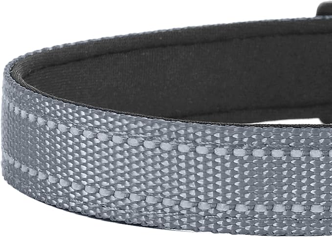 Reflective Dog Collar, Adjustable Soft Neoprene Padded Nylon Pet Collars with Buckle for Large Dogs, Gray,L