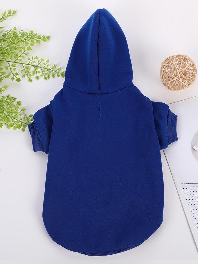 QWINEE Basic Dog Hoodie Sweatshirt Puppy Sweater Warm Cat Costumes Pet Clothes for Chihuahua Puppy Kitten Small Medium Dogs Royal Blue Large