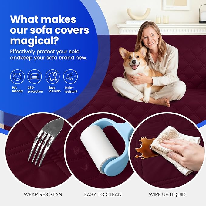 Waterproof Dog Blanket, Non-Slip Soft Pet Bed Cover, Couch Cover for Dogs Washable, Protects Sofa, Furniture, Crate, Car, Tear Resistant Leakproof Pet Blanket Christmas (52x82 Inch, Burgundy)
