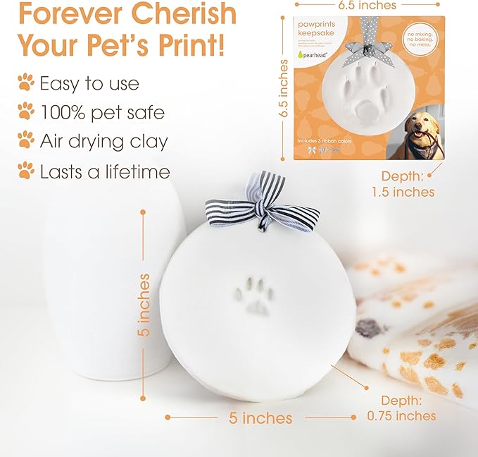 Pearhead Pet Paw Print Keepsake Ornament Kit,Memorial Clay Paw Impression for Dogs & Cats,DIY Hanging Pet Memorial with Ribbons,Pet-Keepsake Gift,(Pack of 2)