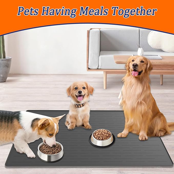 40"x30" XXL Silicone Dog Feeding Mat, 1.5MM Extra Thick Dog Bowl Mat for Food and Water, Large Non-Slip Placemat with High Edges for Dogs Bowls, Easy to Clean, Brown