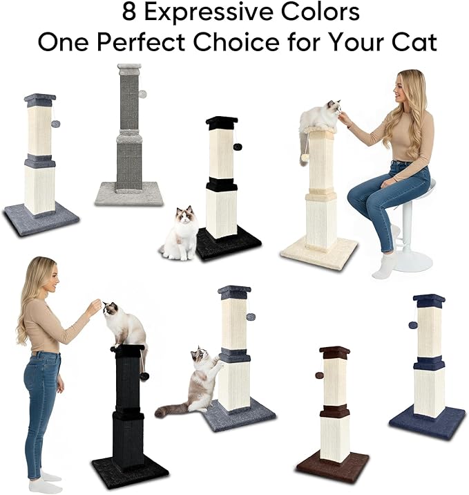 AGYM Cat Scratching Post, 32 Inch Cat Scratching Posts for Large Cats, Scratching Posts for Indoor Cats Adults, Cat Scratch Post with Nature Sisal, Full Gray