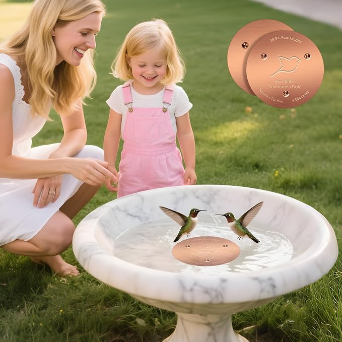 NNG 1 Pack Bird Bath Copper Disk,1mm Thick Reinforced 99.9% Pure Copper Bird Bath Purification Disk with Triple-Point Support,Physical Safe Water Cleaner for Outdoor Birdbaths Bowls,All-Season Use