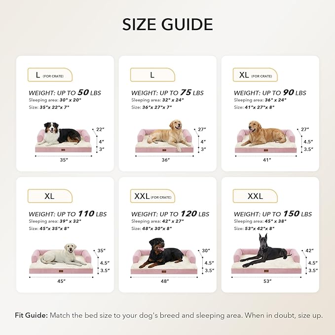 Orthopedic Dog Beds for Extra Large Dogs, Waterproof Egg Crate Foam XL Dog Bed with Sides 41x27Inch, Washable Big Dogs Couch Beds with Removable Cover and Nonskid Bottom, Pink