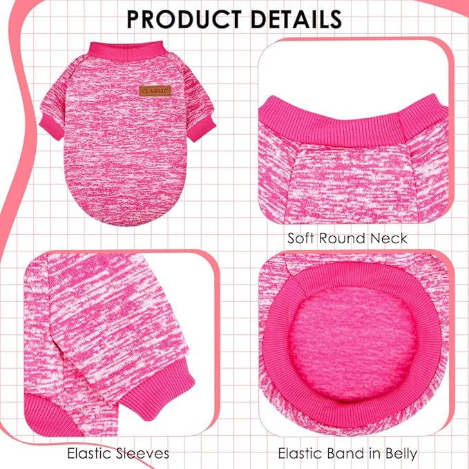 3 Pack Dog Sweaters for Small Dogs Girl Boy Winter Fleece Clothes Warm Soft Dog Sweatshirt Outfit for Dogs Cats Pet Apparel (Rose+Red+Pink, XX-Small)